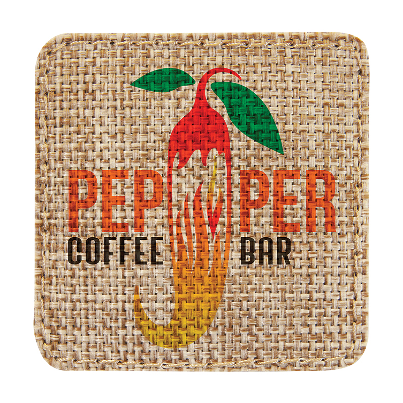 2 1/2' x 2 1/2' Burlap Square Sublimerbar lapp med lim