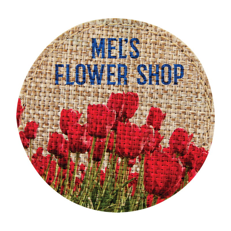 2 1/2' rund, sublimerbar burlap-lapp med lim