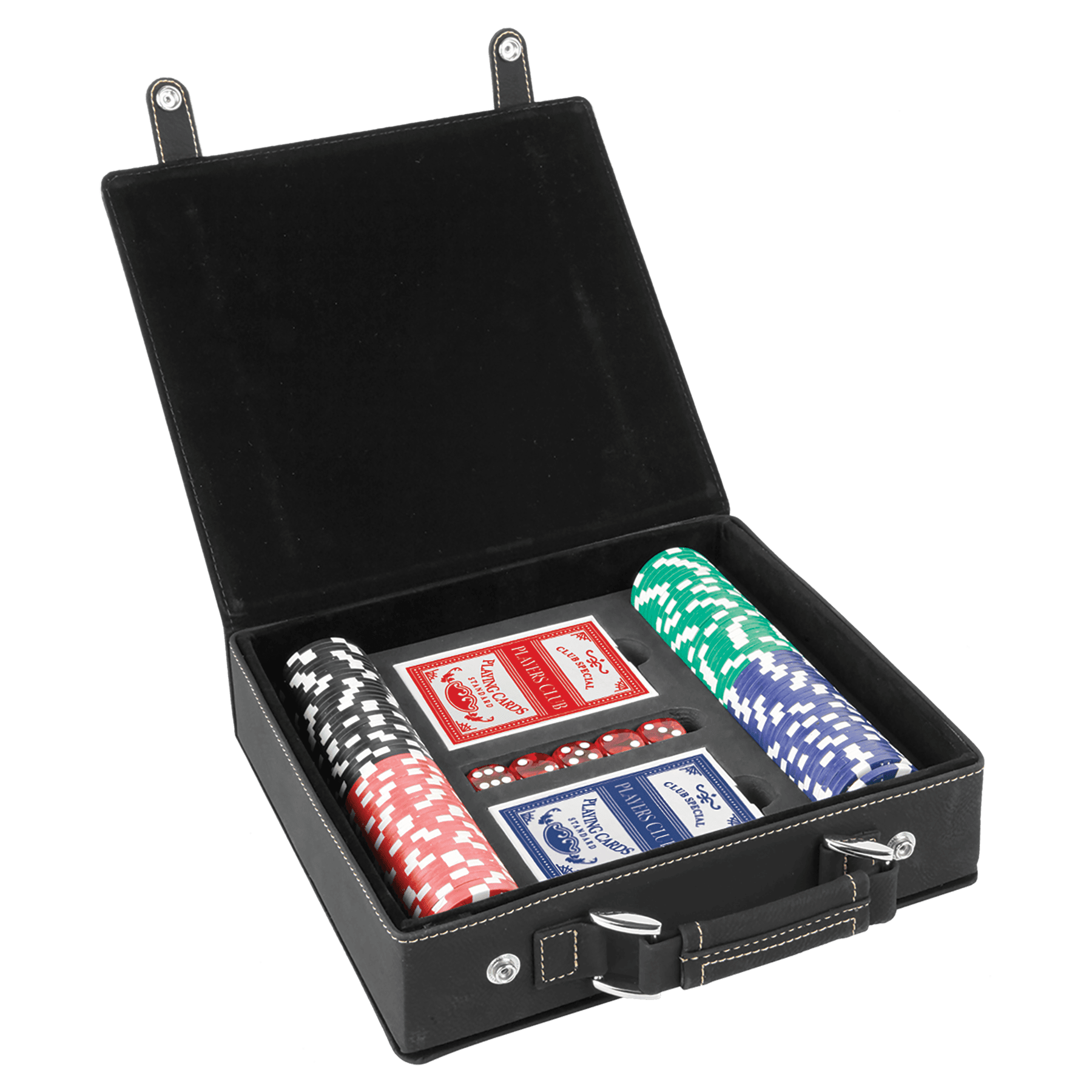 Laserbare poker-, kort- og terningsett i lær
