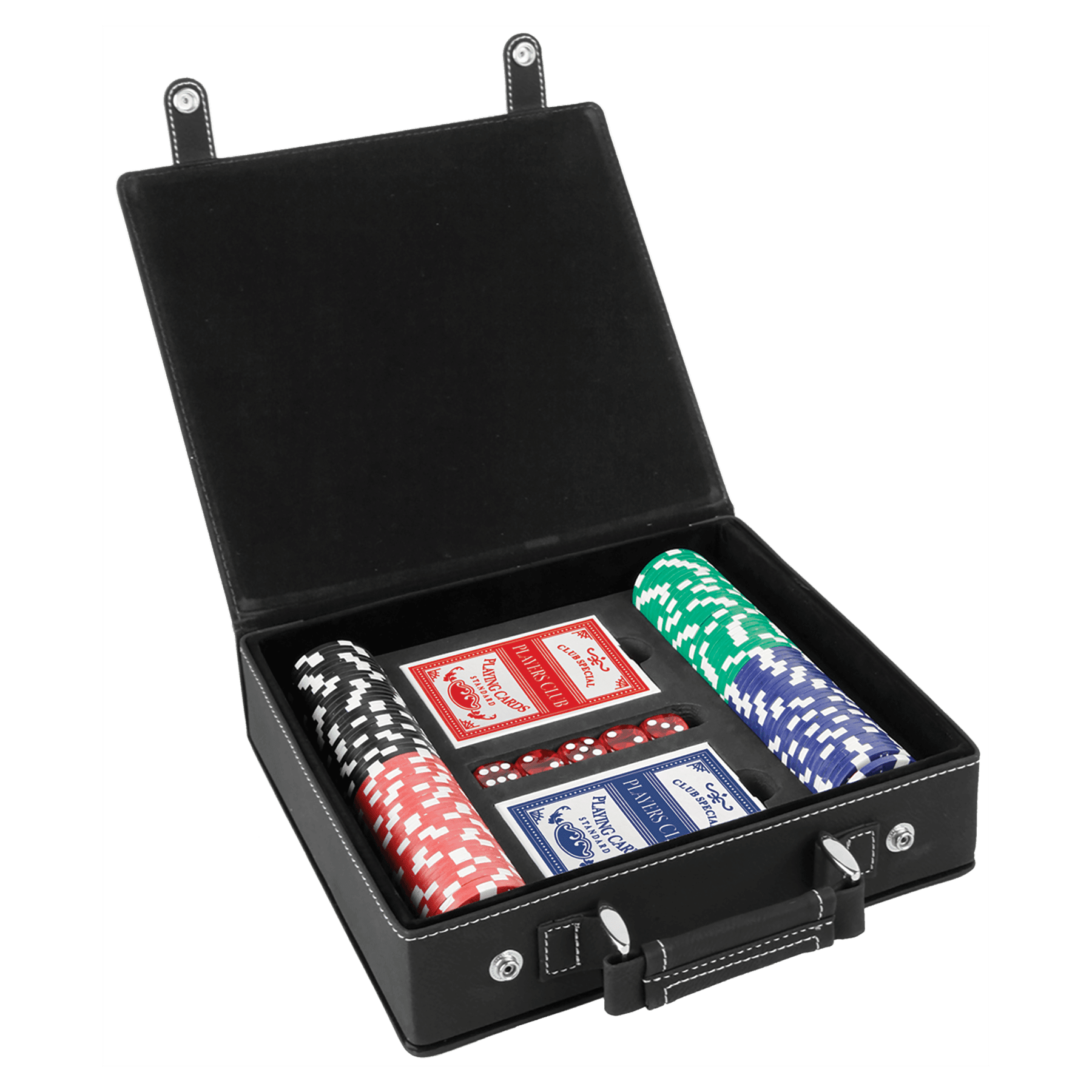 Laserbare poker-, kort- og terningsett i lær