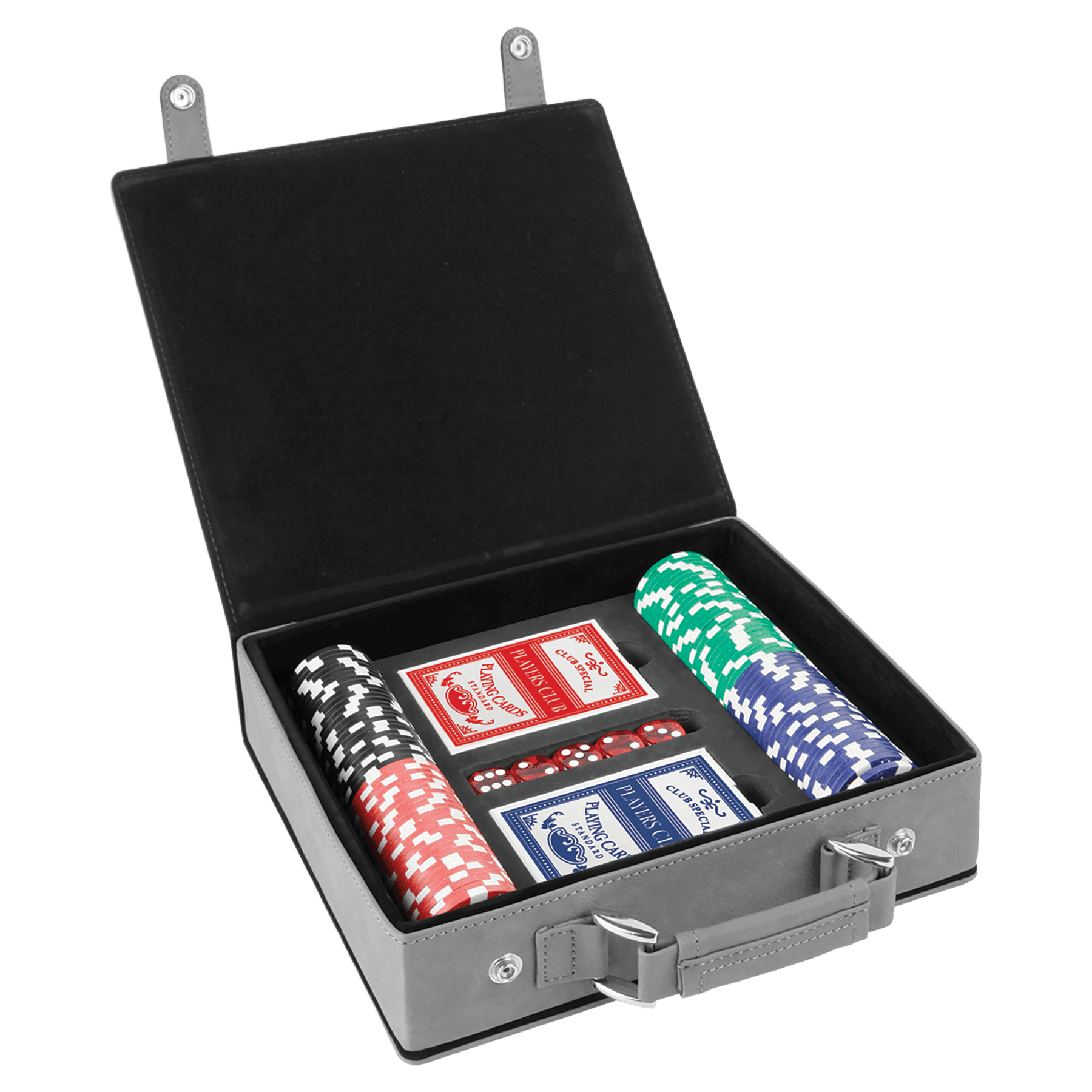Laserbare poker-, kort- og terningsett i lær