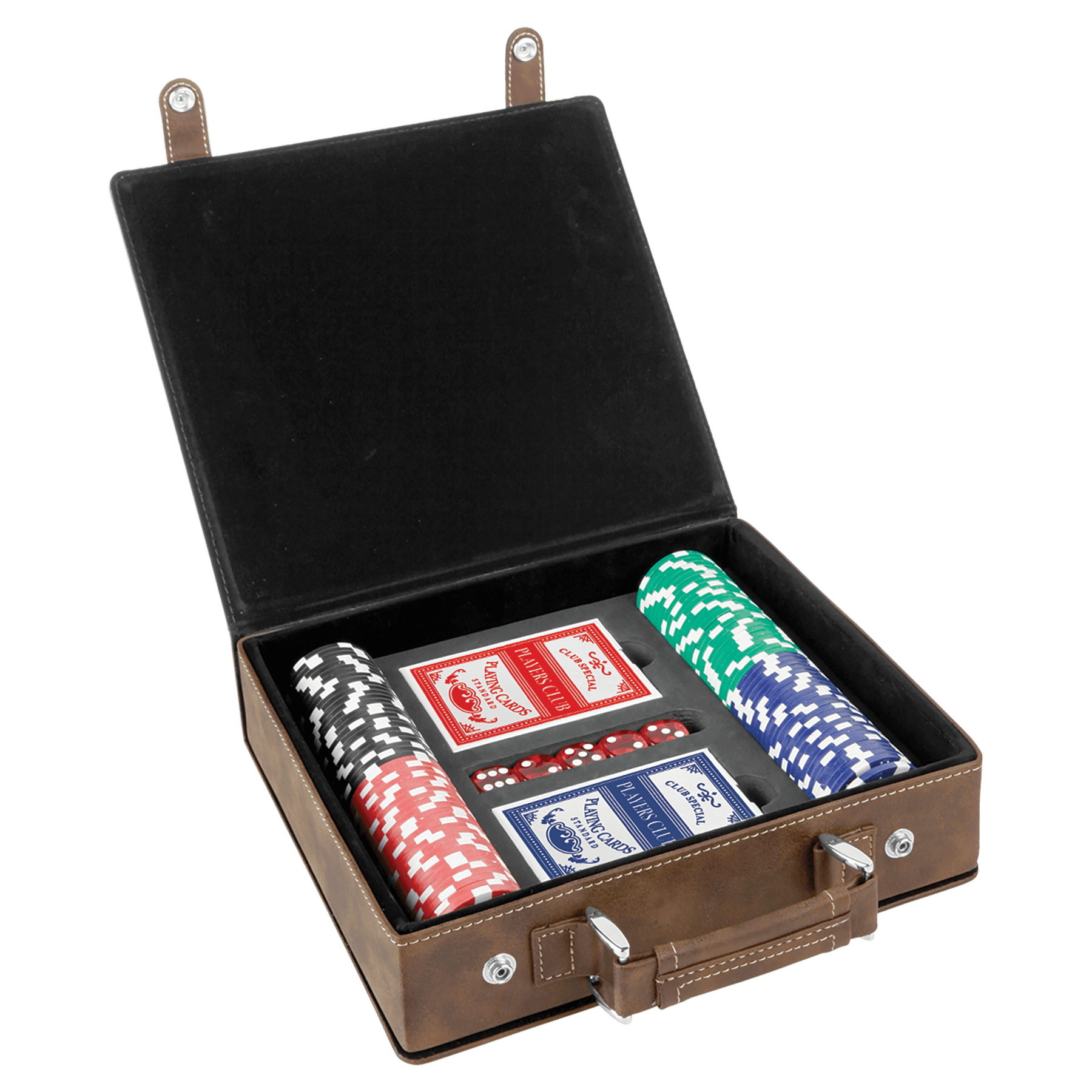 Laserbare poker-, kort- og terningsett i lær