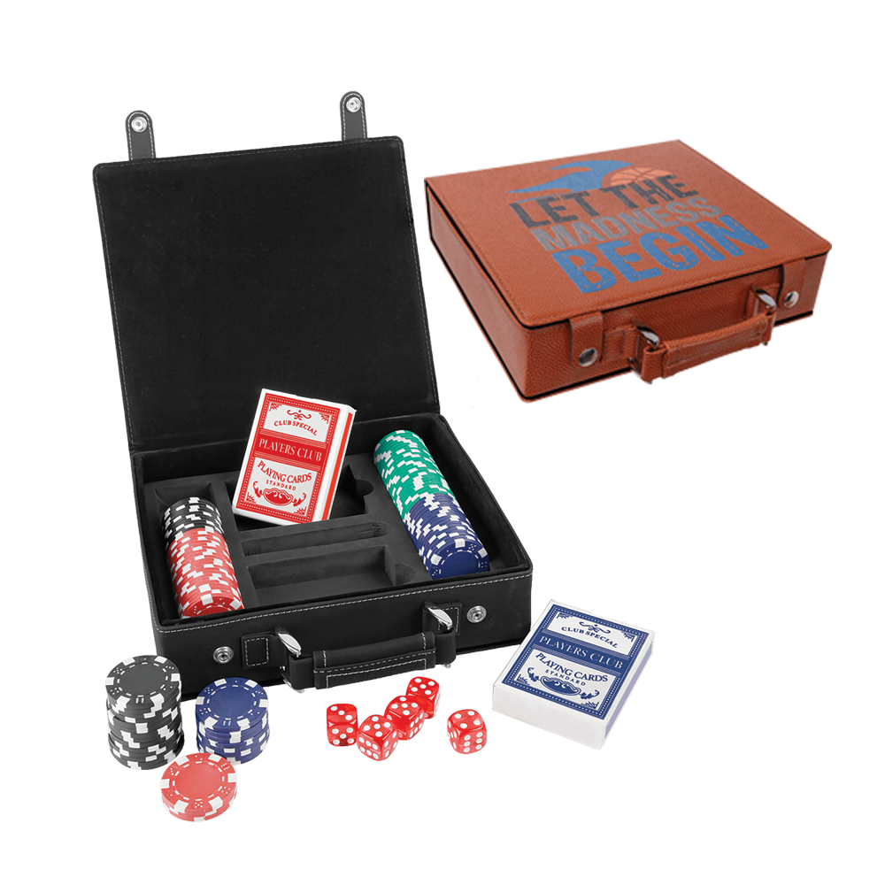 Laserbare poker-, kort- og terningsett i lær