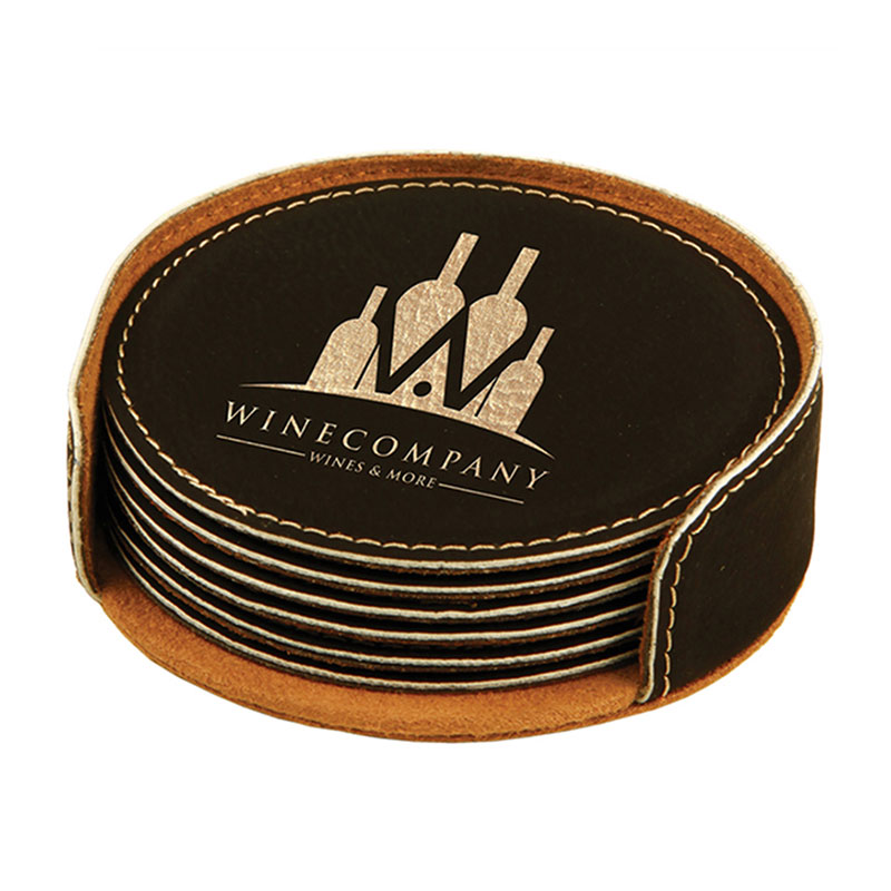 Laserbart Leatherette Rund 6-Coaster-sett