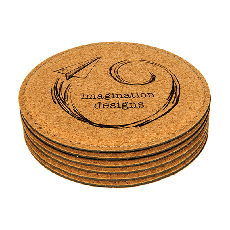 Laserbart Leatherette Rund 6-Coaster-sett