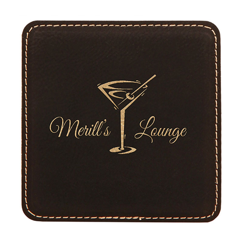 4' x 4' Square Leatherette Coasters 6-Coaster-sett med holder 4' x 4' Square Leatherette Coasters 6-Coaster-sett med holder