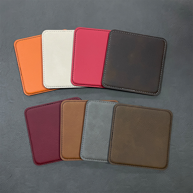 4' x 4' Square Leatherette Coasters 6-Coaster-sett med holder 4' x 4' Square Leatherette Coasters 6-Coaster-sett med holder