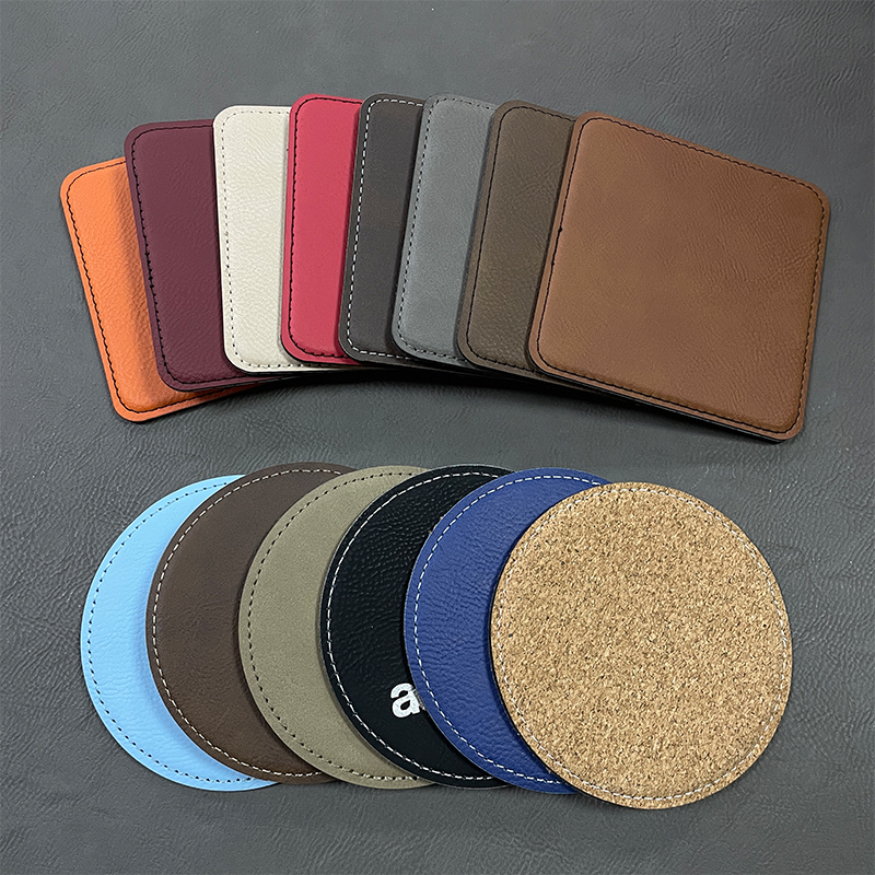 4' x 4' Square Leatherette Coasters 6-Coaster-sett med holder 4' x 4' Square Leatherette Coasters 6-Coaster-sett med holder