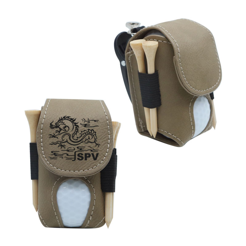 Laserbar golfballholder i lær med 5 T-skjorter av tre