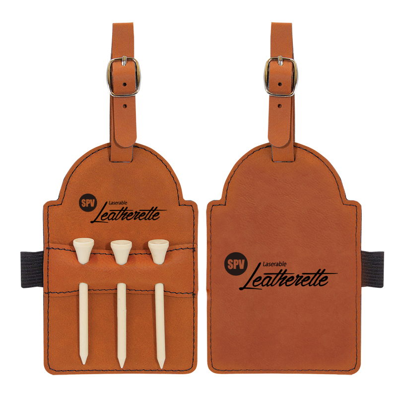 Laserbar golfbag-tag i lær med t-skjorter Laserbar golfbag-tag i lær med t-skjorter