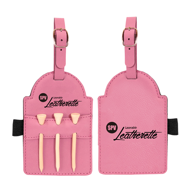 Laserbar golfbag-tag i lær med t-skjorter Laserbar golfbag-tag i lær med t-skjorter