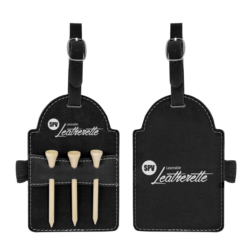 Laserbar golfbag-tag i lær med t-skjorter Laserbar golfbag-tag i lær med t-skjorter