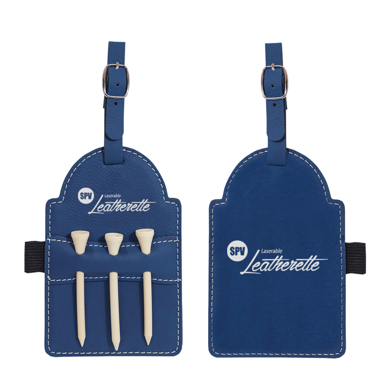 Laserbar golfbag-tag i lær med t-skjorter Laserbar golfbag-tag i lær med t-skjorter