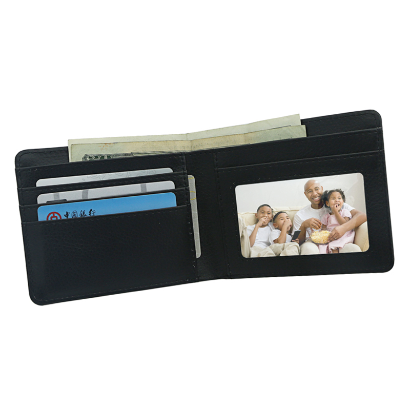 Sublimation Leatherette Bi-Fold lommebok for menn med fotovindu